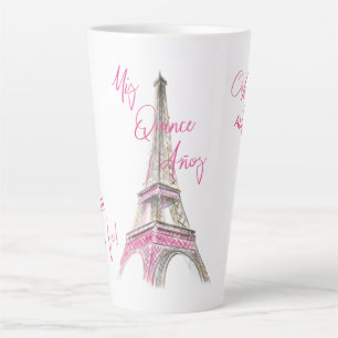 Caneca De Café Latte Torre Eiffel de Paris Mis Quince Anos Personalizad