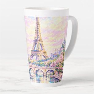 Caneca De Café Latte Torre Eiffel em Aquarela Paris Floral Rosa Frances