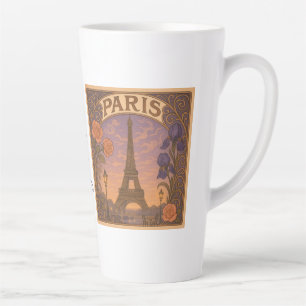 Caneca De Café Latte Torre Eiffel Floral Nome Personalizado Art Nouveau