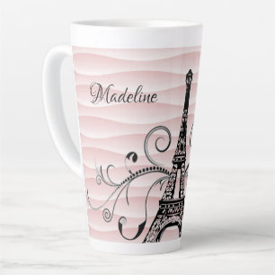 Caneca De Café Latte Torre Eiffel rosa, torre floreada