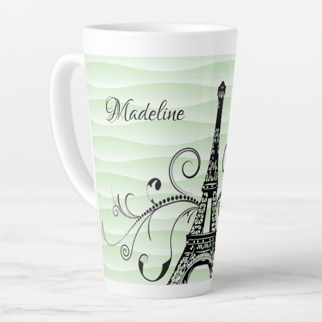 Caneca De Café Latte Torre Eiffel Verde Flourando Lata (Ângulo esquerdo)