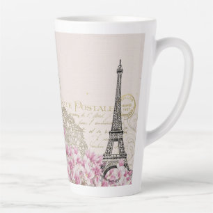 Caneca De Café Latte Torre Eiffel Vintage Paris França Romance Rosa