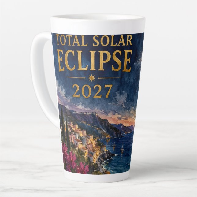 Caneca De Café Latte Total Solar Eclipse 2027 Mediterranean  (Ângulo esquerdo)
