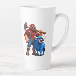 Caneca De Café Latte Touro Azul Engraçado e Design de Lenhador 3D de De