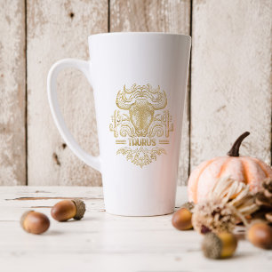 Caneca De Café Latte Touro Dourado Astrologia Signo do Zodíaco   Monogr