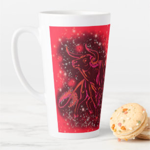 Caneca De Café Latte Touro Vermelho Correndo Lama Latte Na Noite Estrel