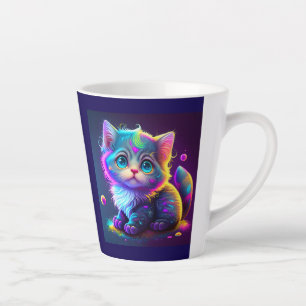 Caneca De Café Latte Trabalho de arte Digital Gato Colorido - 79827