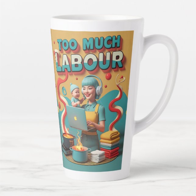 Caneca De Café Latte Trabalho Demasiado - Arte Sádica Retro Feminista (Direita)