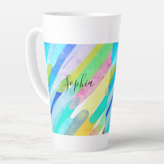 Caneca De Café Latte Traços Coloridos Diagonais, Nome, Arte Abstrata do