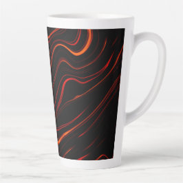 Caneca De Café Latte Traços longos vermelhos ondulados sobre fundo pret