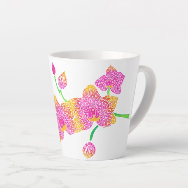 Caneca De Café Latte Trama de Orquídeas Latte Mug (Ângulo direito)