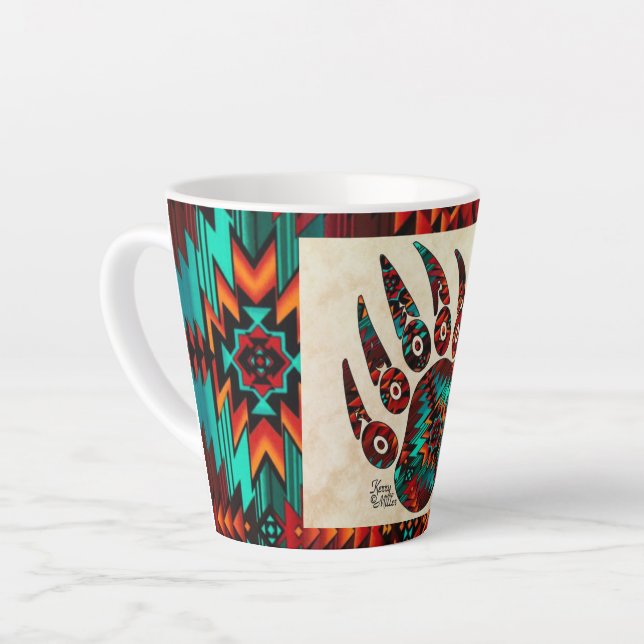 Caneca De Café Latte Trama de Urso Tribal Latão (Ângulo esquerdo)
