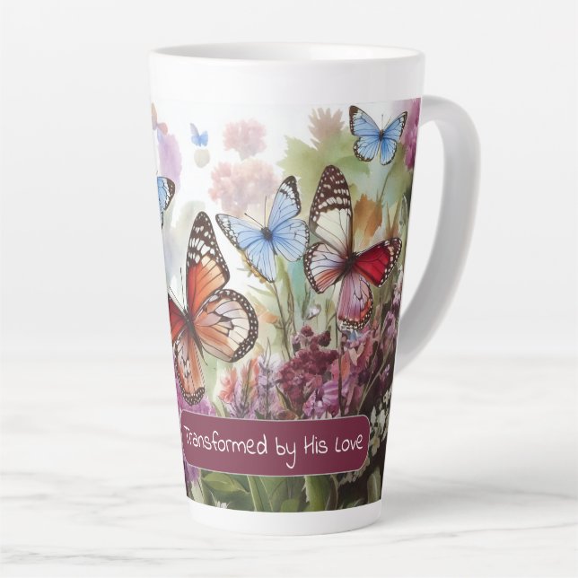 Caneca De Café Latte Transformado por Seu Amor e Borboletas (Ângulo direito)