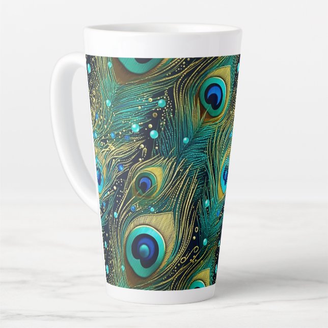 Caneca De Café Latte Travesseiro decorativo de Paixão de Peacock (Ângulo esquerdo)