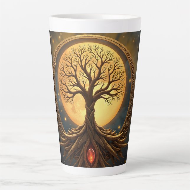 Caneca De Café Latte Tree of Life – Moonlit Enlightenment (Frente)