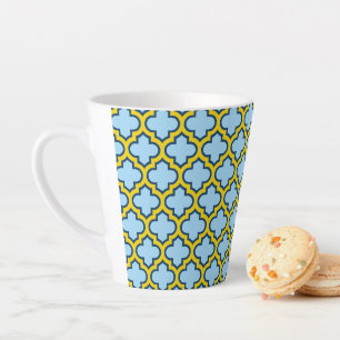 Caneca De Café Latte Trellis azul e amarela, lete, quatrefoil