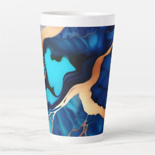 Caneca De Café Latte Trendy Blue Dourado mármore azul amarelo