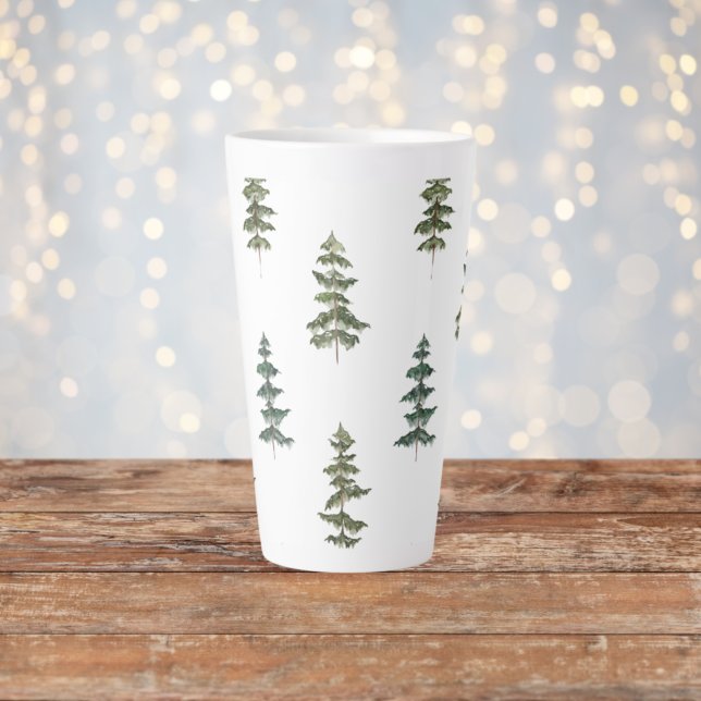Caneca De Café Latte Trendy Winter | Padrão da árvore de Natal (Criador carregado)