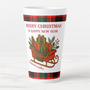 Caneca De Café Latte Trenó de Natal Vintage com Presentes e Xadrez