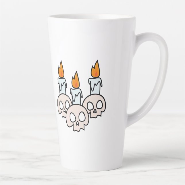 Caneca De Café Latte Três caveiras com velas acesas (Direita)