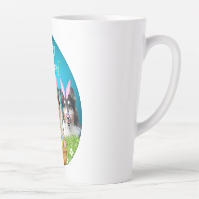 Caneca De Café Latte Três Collie Coelho da Páscoa  (Direita)