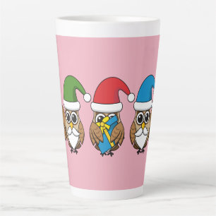 Caneca De Café Latte Três Corujas Engraçadas de Gnomo de Natal