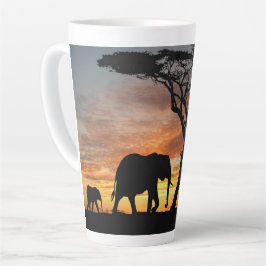 Caneca De Café Latte Três elefantes em altura de Sunset