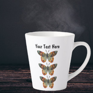 Caneca De Café Latte Três lindas borboletas monarca laranja marrom azul