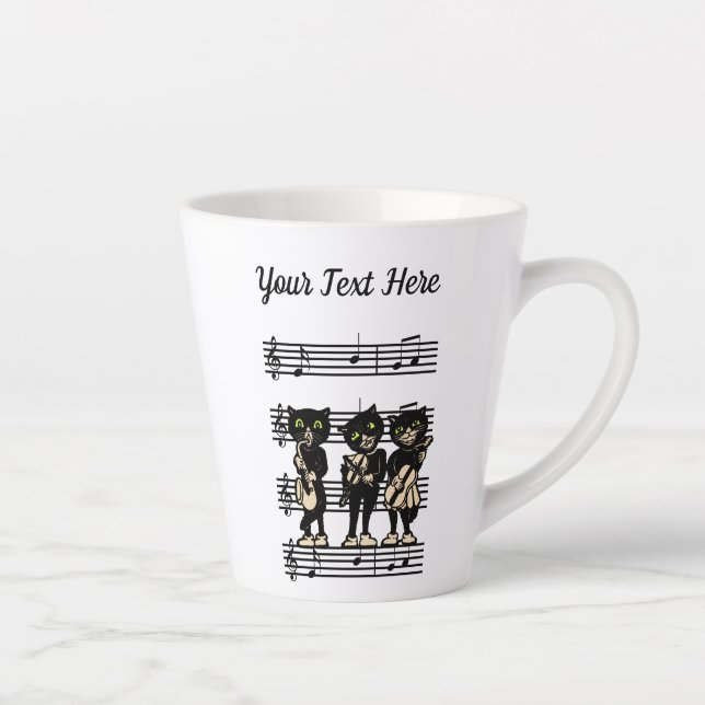 Caneca De Café Latte Três Músicos de Gato Negro Jazz Folha de Notas de  (Direita)