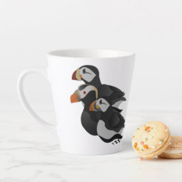 Caneca De Café Latte Três Puffins Adoravelmente Amáveis Nadando Cartoon