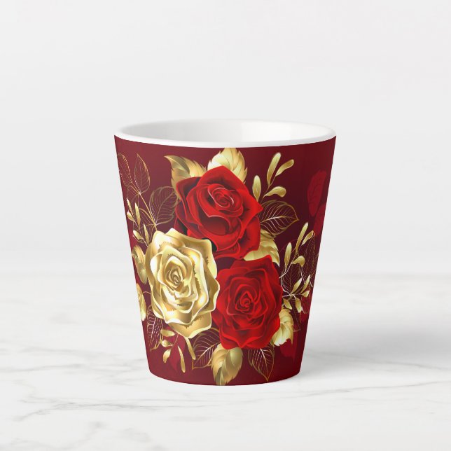 Caneca De Café Latte Três Rosas de joalharia (Frente)