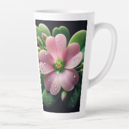 Caneca De Café Latte Trevo Floral Rosa e Verde Oxalis