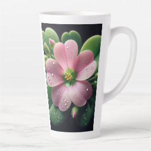 Caneca De Café Latte Trevo Floral Rosa e Verde Oxalis