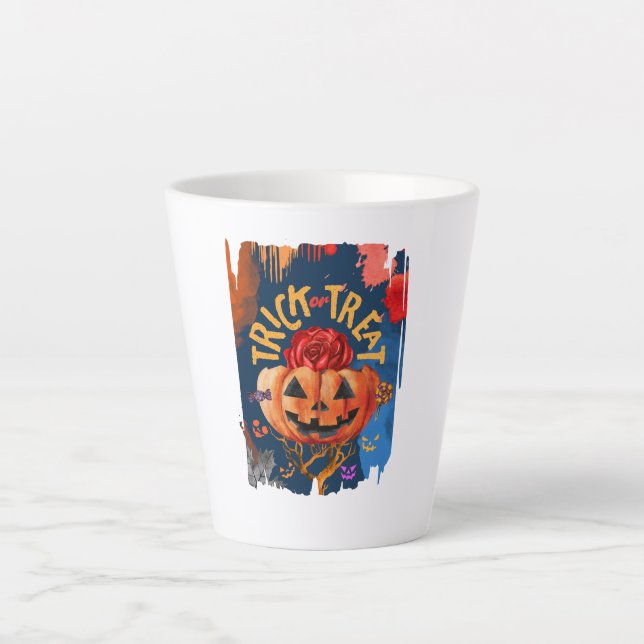 Caneca De Café Latte Trick or Treat (Frente)