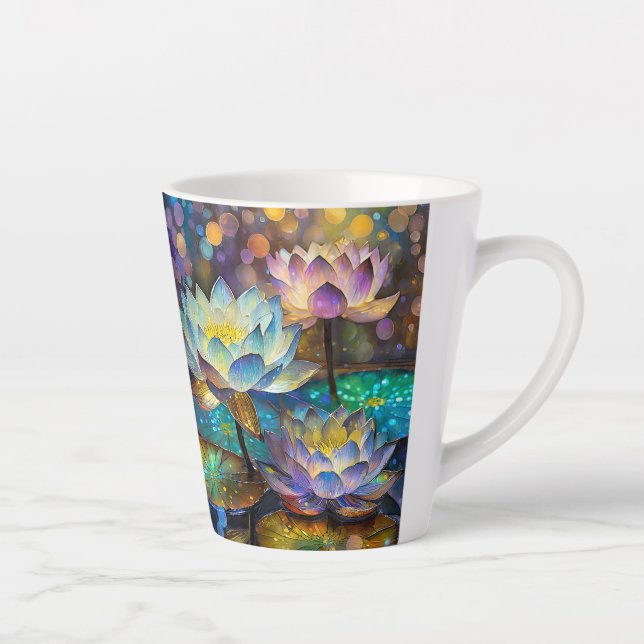 Caneca De Café Latte Trio de Flores de Lótus Brilhantes (Direita)