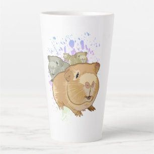 Caneca De Café Latte Trio de Porquinhos-da-Índia Coloridos Chuva de Cor