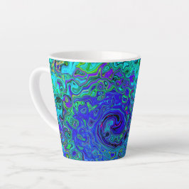 Caneca De Café Latte Trippy Violet Blue Abstrato Retro Liquid Swirl