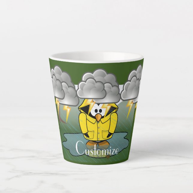 Caneca De Café Latte Trocando Rainy Day Pinguin Thunder_Cove (Frente)