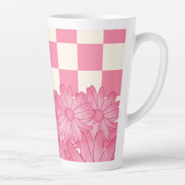 Caneca De Café Latte Trombose Latte do Padrão Floral Verificado (Direita)