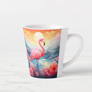 Caneca De Café Latte Tropical Flamingo com Flores-76280