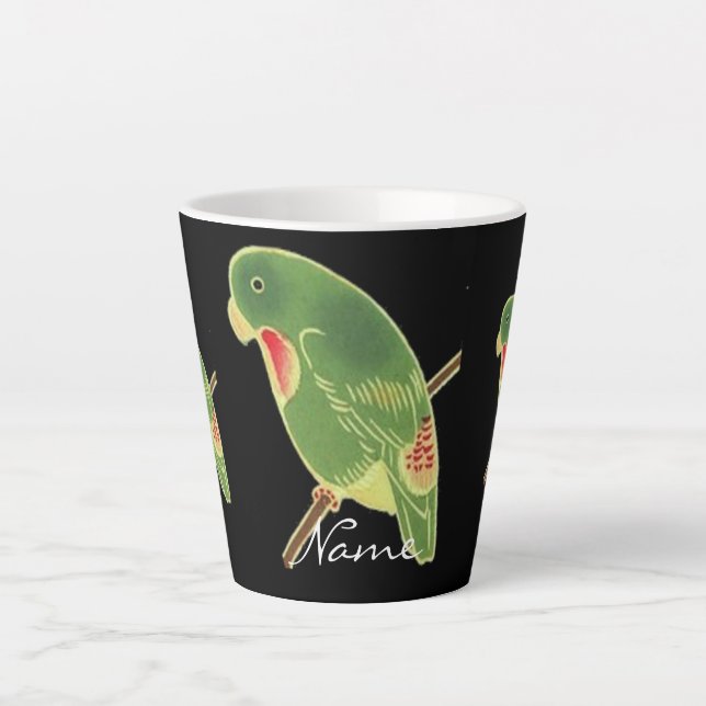 Caneca De Café Latte Tropical Green Parakeet Thunder_Cove (Frente)