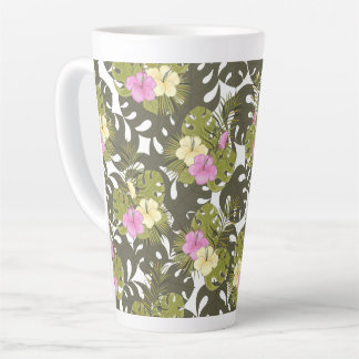 Caneca De Café Latte Tropical Jungle Leaves and Hibiscus Pattern