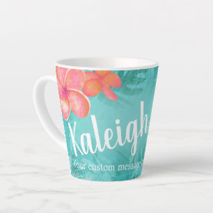 Caneca De Café Latte Tropical Plumeria Personalizada De Café