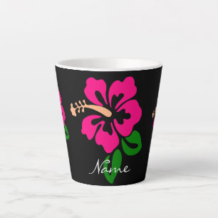 Caneca De Café Latte Tropical Rosa Hibiscus Flower Thunder_Cove