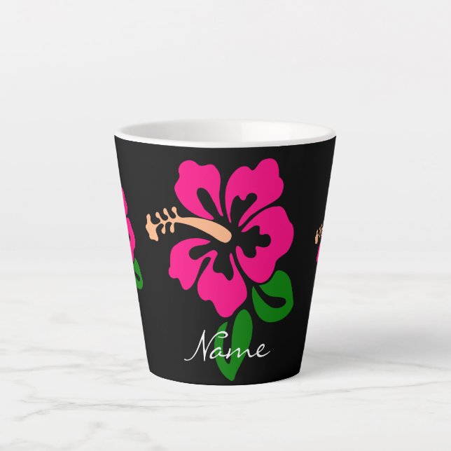 Caneca De Café Latte Tropical Rosa Hibiscus Flower Thunder_Cove (Frente)