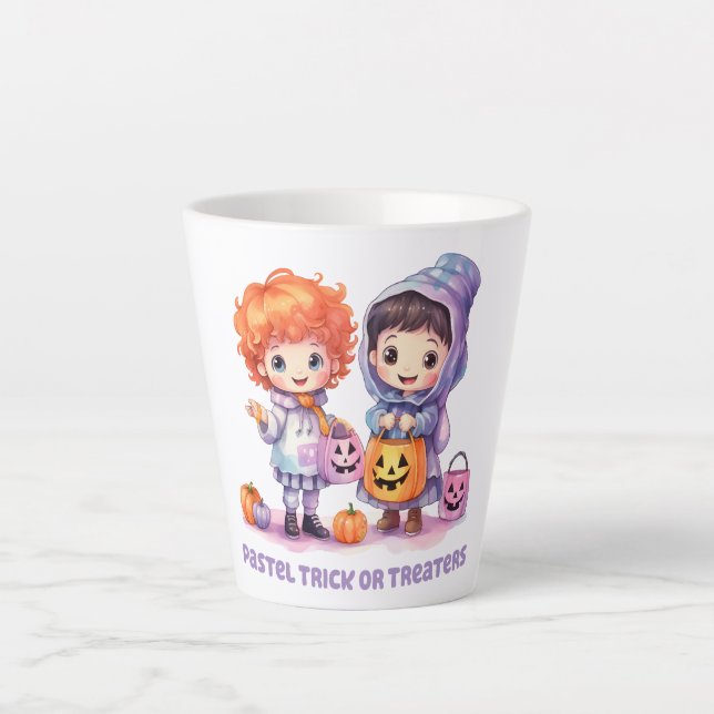 Caneca De Café Latte Truque ou Tratadores de Pastel (Frente)