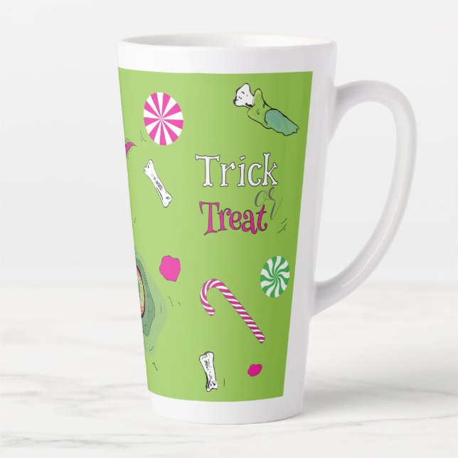 Caneca De Café Latte Truque Ou Tratar! Doce Morte E Doces! (Direita)