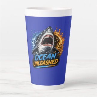 Caneca De Café Latte Tubarão desencadeado pelo oceano – Salpico arrojad
