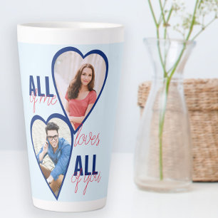 Caneca De Café Latte Tudo de Mim Ama Tudo de Você 2 Foto Coração Azul