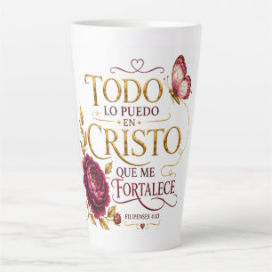 Caneca De Café Latte Tudo posso em Cristo que me Fortalece Português